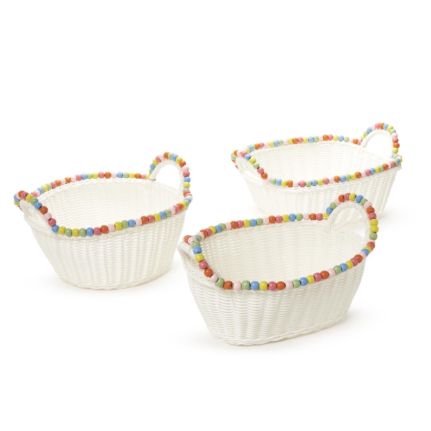 Faux Wicker Basket With Rainbow Bead Trim - Nandy&