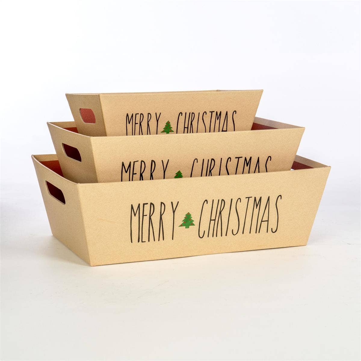 Paperboard Tray w/Inset Handles- Kraft w/Merry Christmas - Nandy&