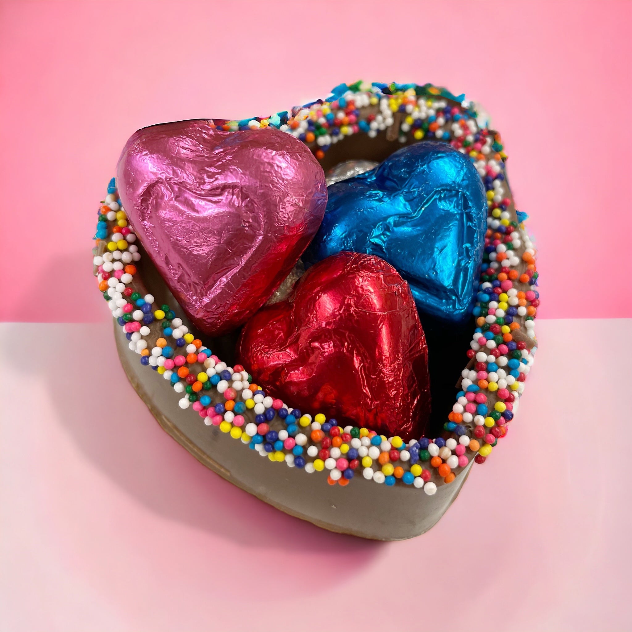 Sprinkle Heart box filled with foil wrapped Chocolates - Nandy&