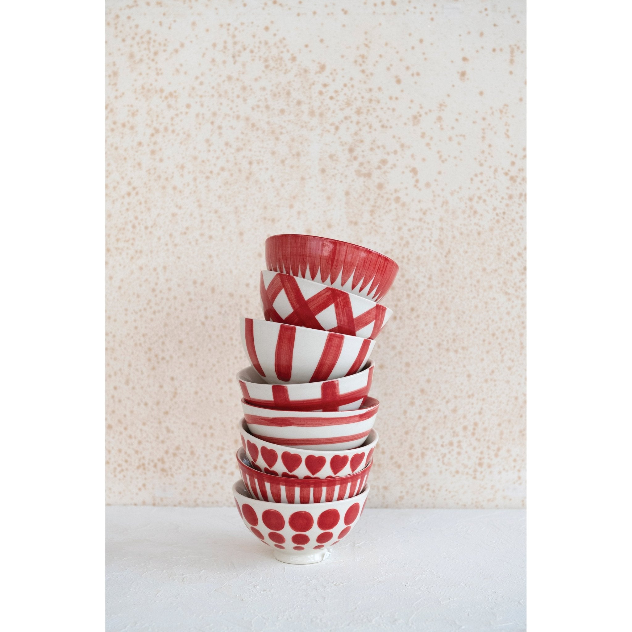 Red and White Stoneware Bowls - Nandy&