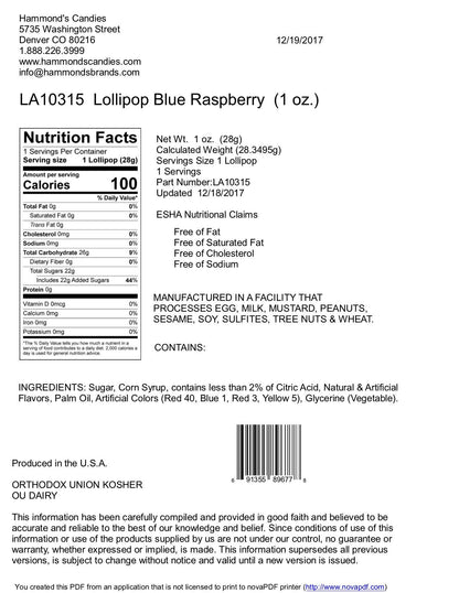 Handmade Lollipop - Blue Raspberry - 1 oz