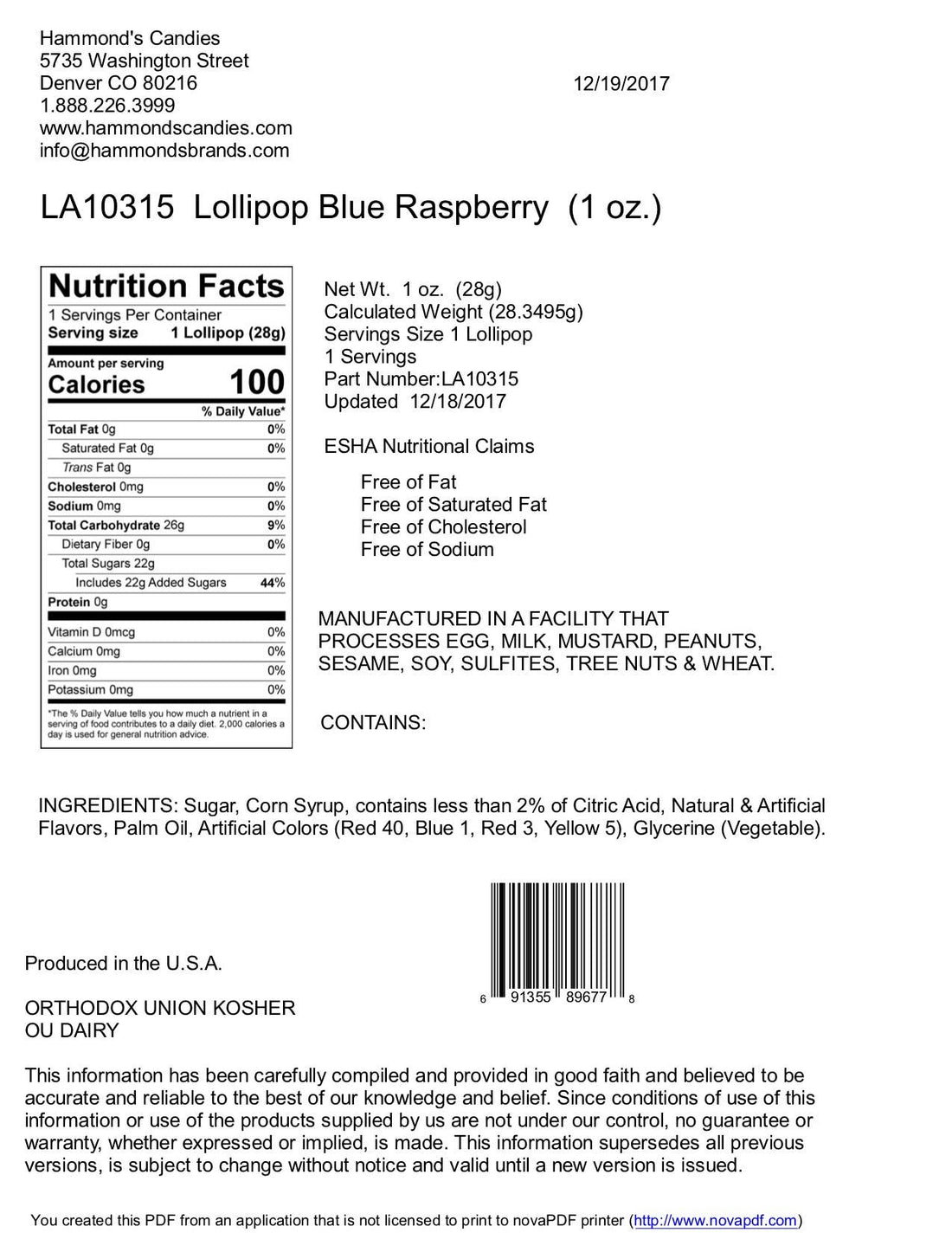 Handmade Lollipop - Blue Raspberry - 1 oz - Nandy&