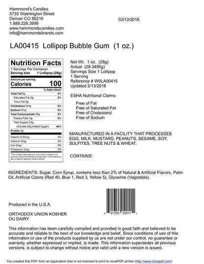 Handmade Lollipop - Bubblegum - 1 oz - Nandy&