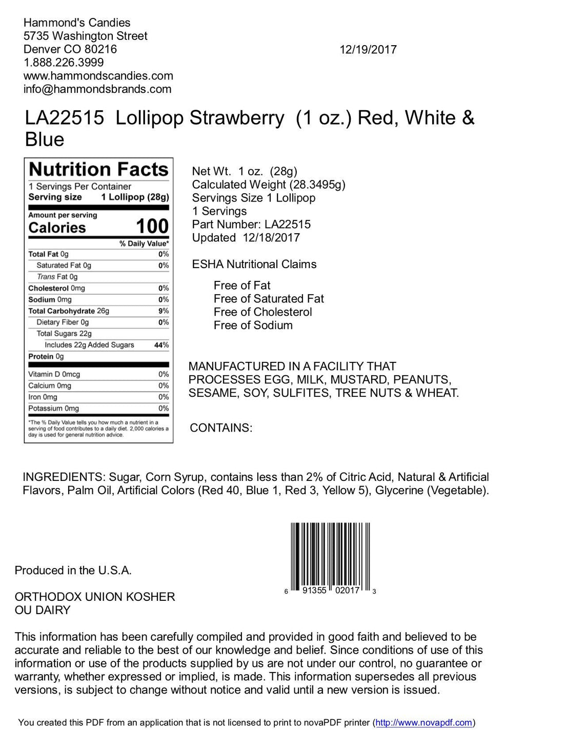 Handmade Lollipop - Strawberry - 1 oz - Nandy&