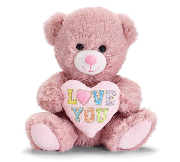 Mauve Plush Bear with "LOVE YOU"