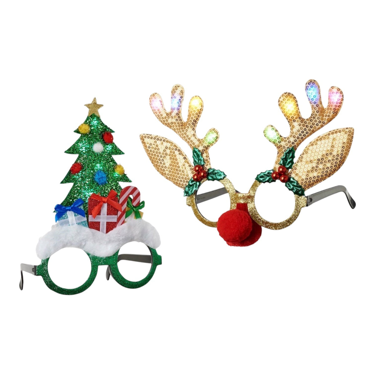 Reindeer and Christmas Tree Light-Up Glasses - Nandy&